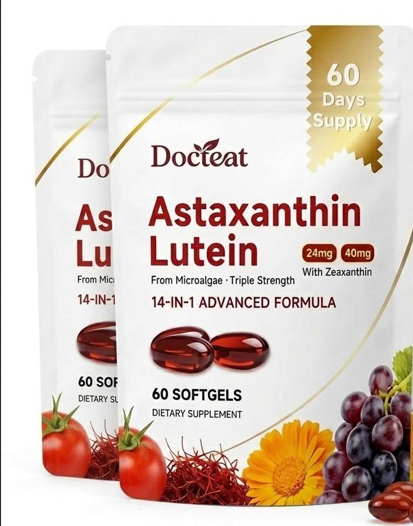 Astaxantina y Luteína Apoya la Piel de los Ojos y las Articulaciones Para Hombres y Mujeres 60 Unidades