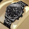 OLEVS Men's Black Analog Quartz Watch 30M Water Resistant Stainless Steel Chronograph Date Large Dial Moonwatch