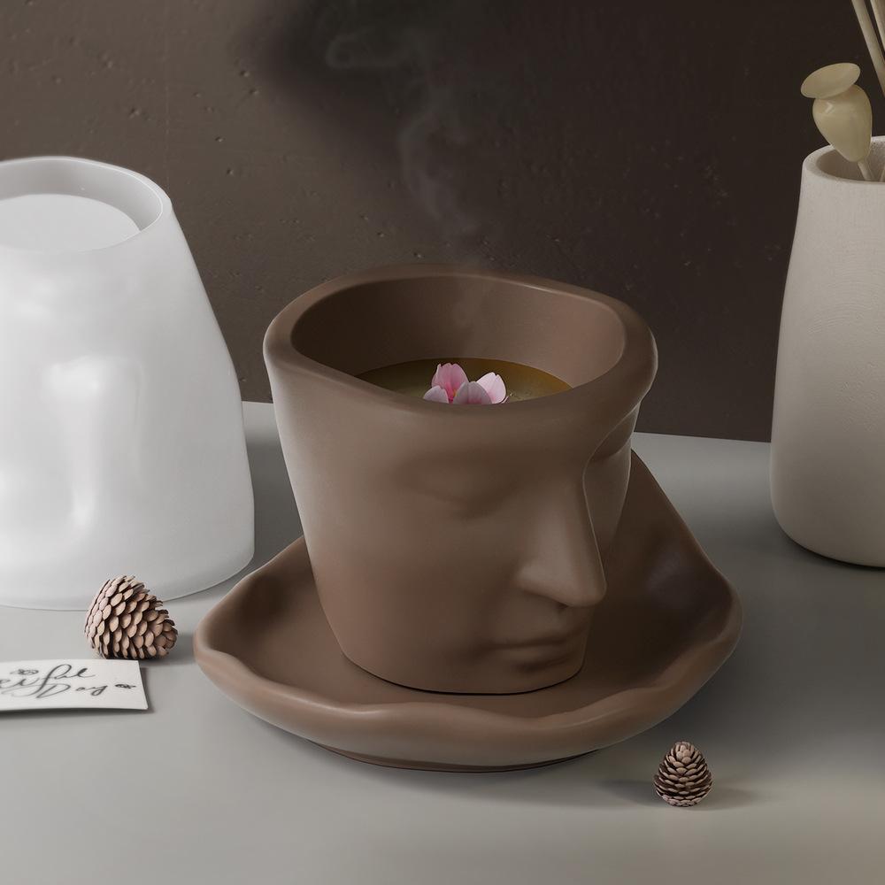 Nordic Design Candle Cup Silicone Mold Handmade Abstract Human Face Tray Molds Plaster Resin Coaster Making Home Decor Supplies