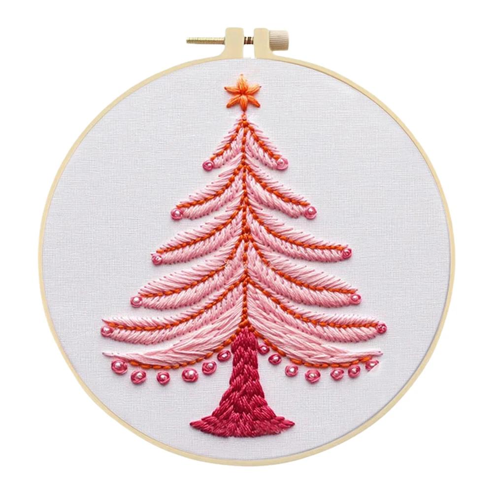 Halloween Stamped Cross Stitch Embroidery Kits with Hoop Cloth Color Thread for Beginners DIY Arts Ornament Cross Stitch Sets