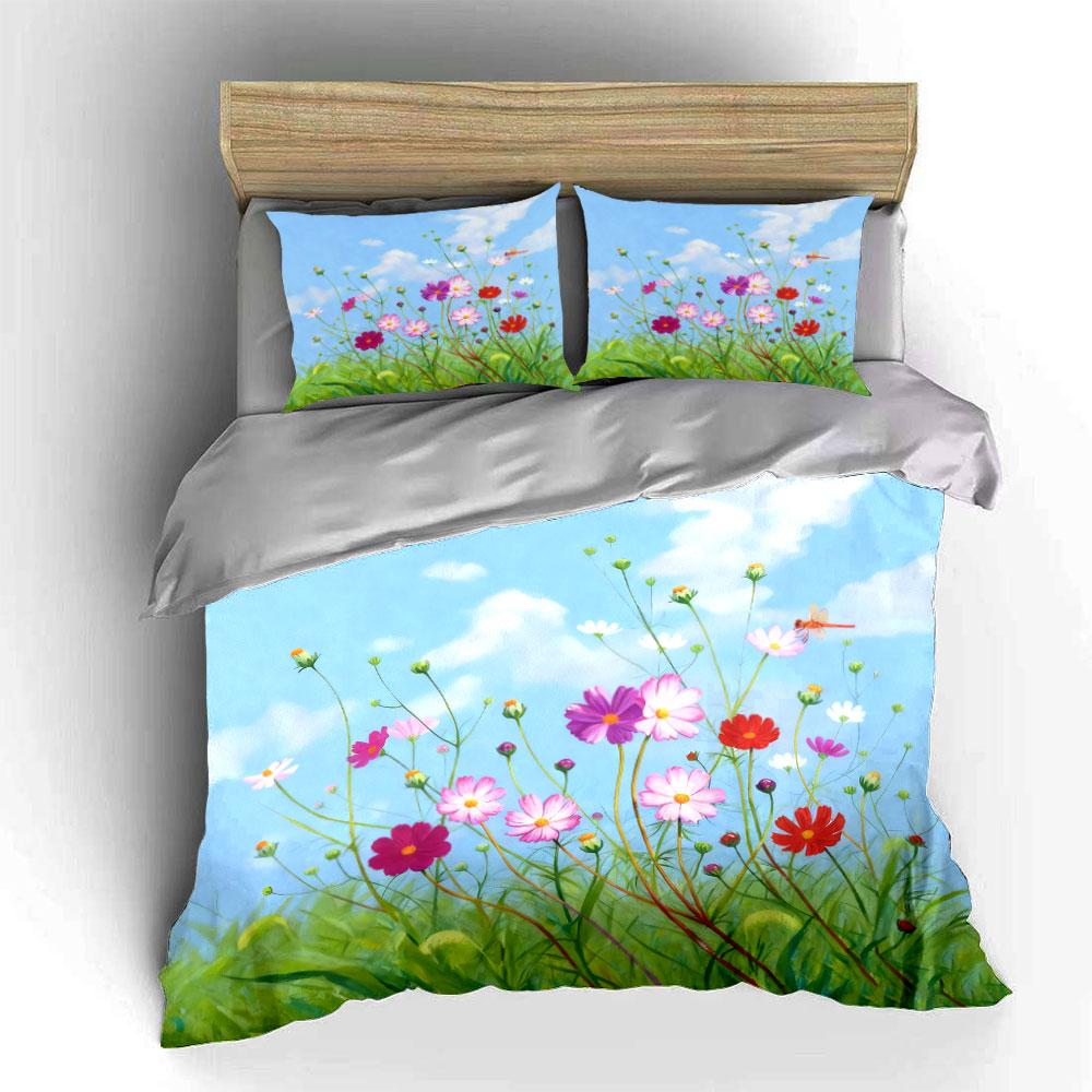 Floral Art Set For Home Decor Soft Comfortable Duvet Cover Bedding Set Included 1*Duvet Cover & 2*Pillowcases, Gift