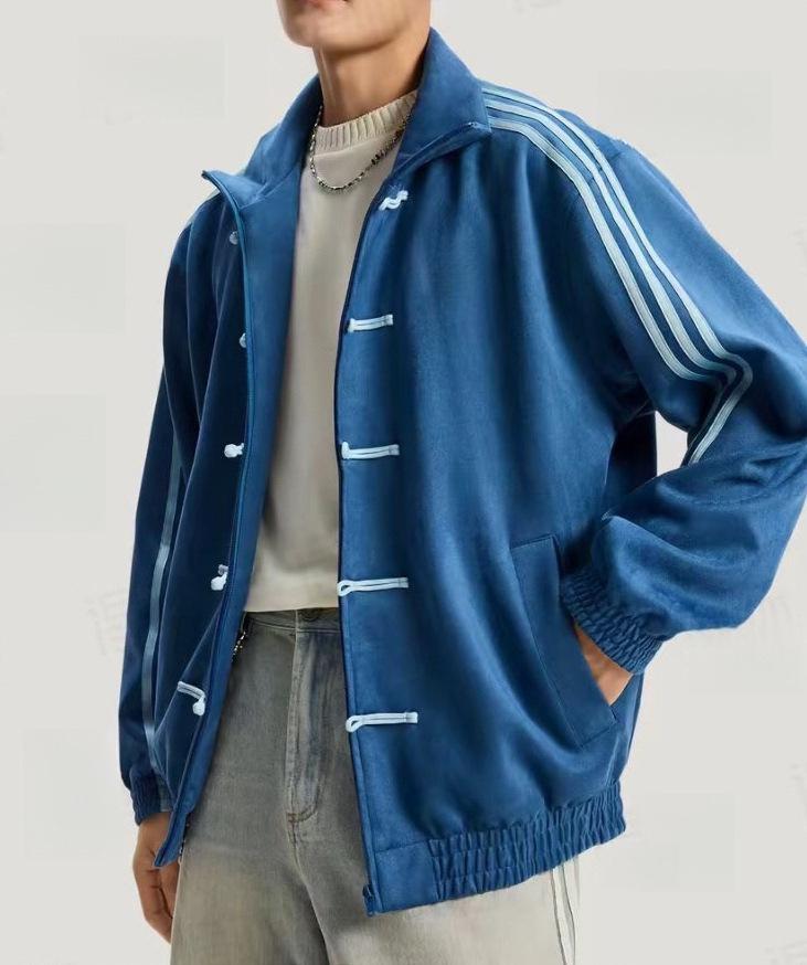 Frühlings-Herren Guochao Wildleder-Samtjacke: Neuer Chinesischer Stil Stehkragen mit Froschknöpfen, Erhältlich in 12 Farben