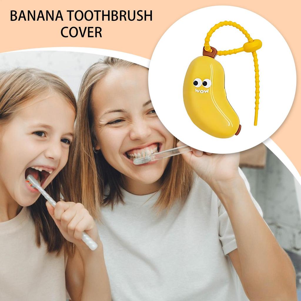 Cute Banana Toothbrush Cover Dustproof Protective Case for Kids Adults Travel Home Daily Use Portable Hygienic Storage Box