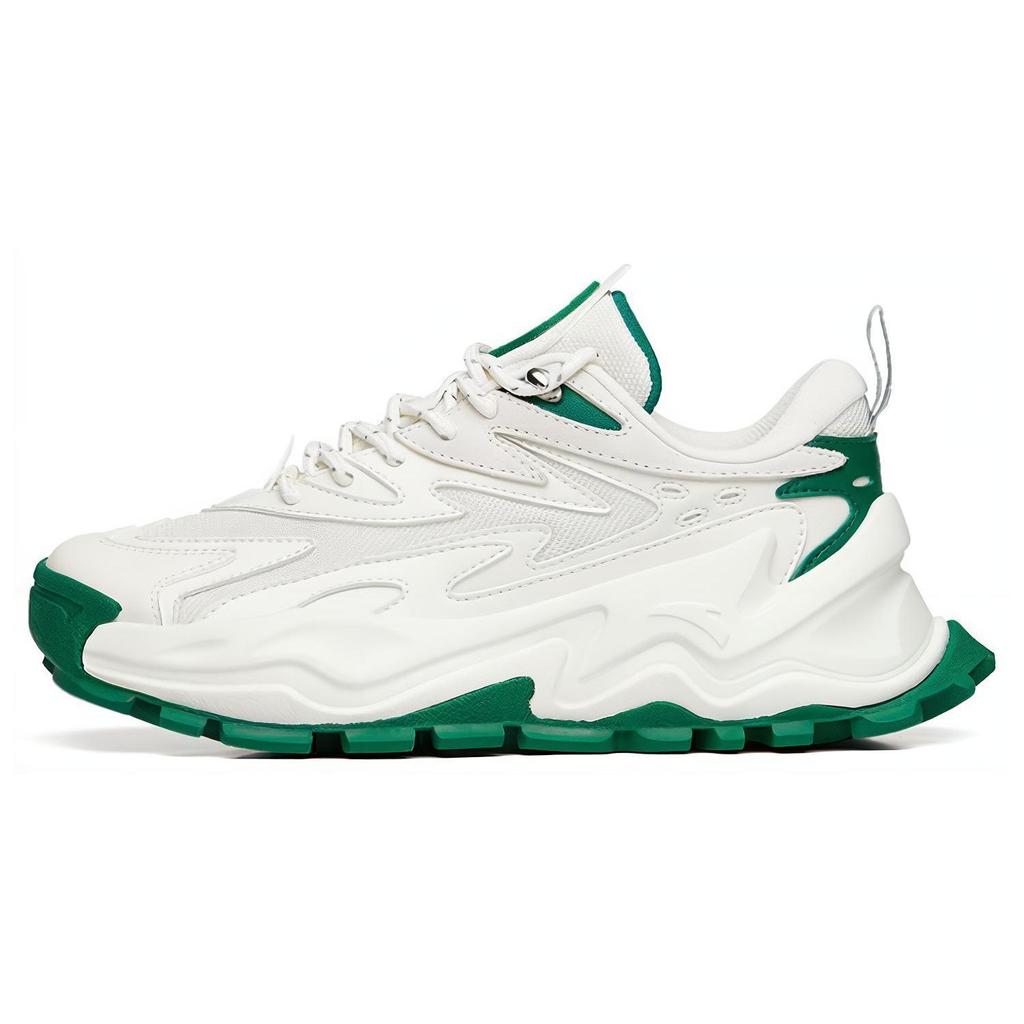 Anta Tecido Quente Camurça Dupla Camada Retrô Resistente ao Desgaste Tênis Casual de Cano Baixo Feminino Branco Verde 122148880R-5