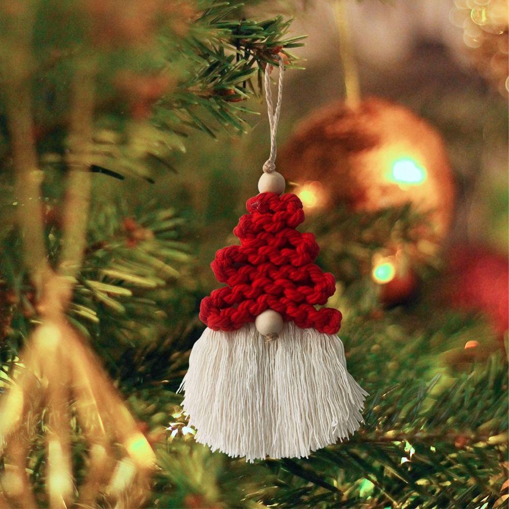 Macrame Christmas Tree Tassel Pendant Cotton Woven Santa Handwoven Christmas Tree Pendant Handmade Decorative Window