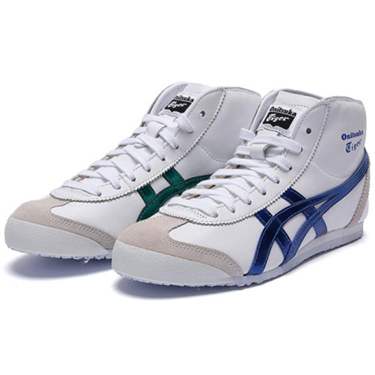 Onitsuka Tiger Mexico Mid Runner Comfortable Wear resistant And Lightweight High top Running Shoes Unisex White Blue 1183A658-100