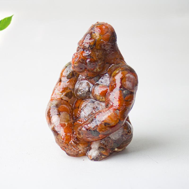 Statue de Gorille en Résine avec Pierres de Cristal Naturelles Pour Décoration de Bureau Cadeau Pour Amis