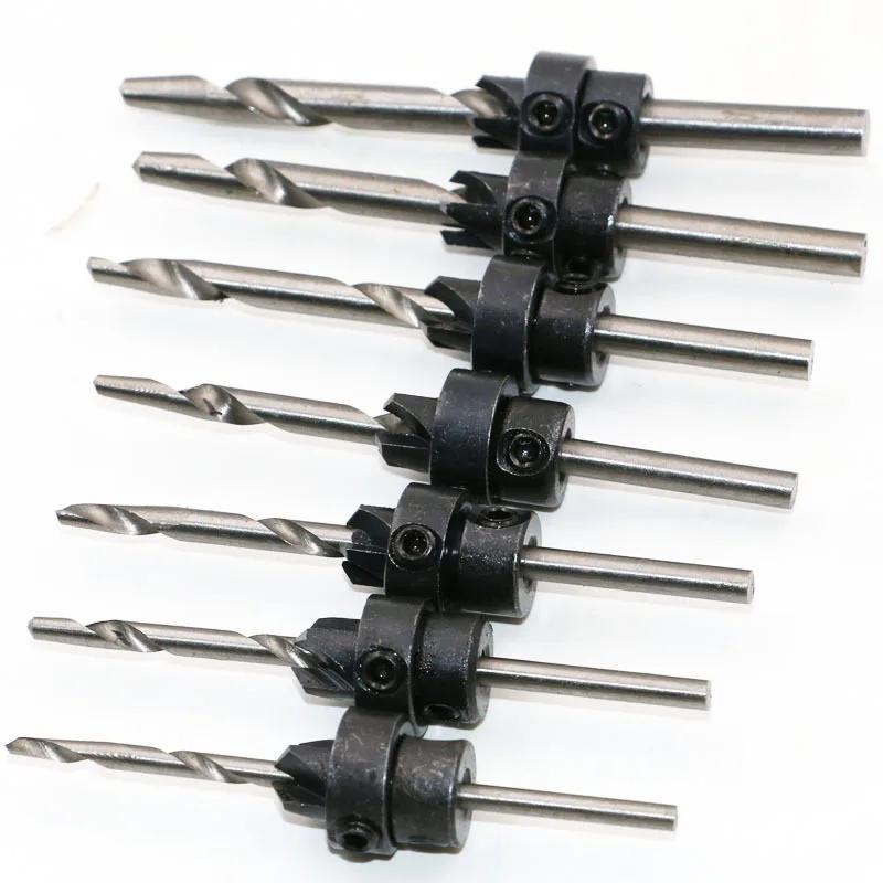 7 Pcs Professional Countersink Drill Bit Set Tampered Drill Wood Screw Drills Stop Collar Woodworking Countersinks Drills Bits