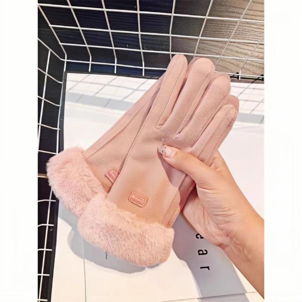 

Gloves women s winter cute velvet thickened warm women s autumn and winter riding touch screen cold-proof cycling windproof winter One Size чорний