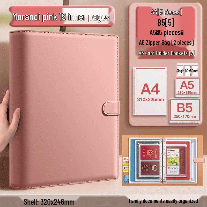 Portable Family Document Organizer: Loose-leaf, Multifunctional, Transparent, Large-Capacity Album for Birth Certificates & Household Records.