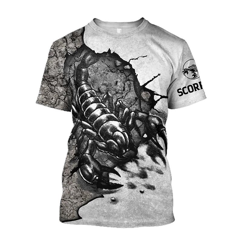 Summer Round Neck 3D Scorpion Printed Top Fashionable Casual Short Sleeved Men's T-shirts