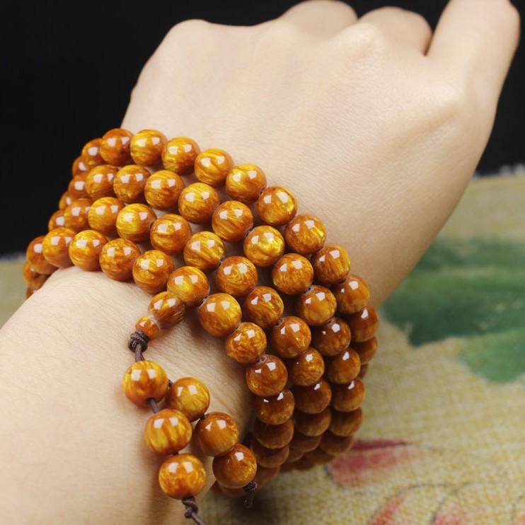 Golden Sea Willow Black Coral Buddhist Beads Bracelet - 108 Beads, Multi-turn, 20mm & 18mm.