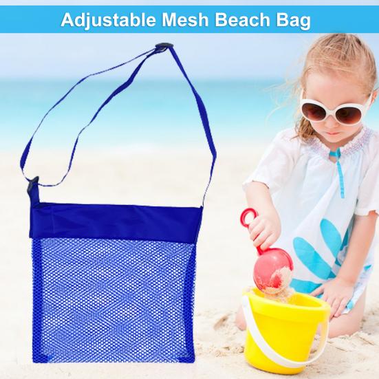 Kids Mesh Beach Bag with Adjustable Straps Seashell Collecting Sand Toy Storage for Boys Girls Breathable Quick-Dry Multi-Purpose Outdoor Bag