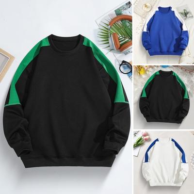 Men Autumn Winter Sweatshirt Round Neck Colorblock Sport Top with Elastic Cuffs And Hem Loose Fit Unisex Fitness Clothes