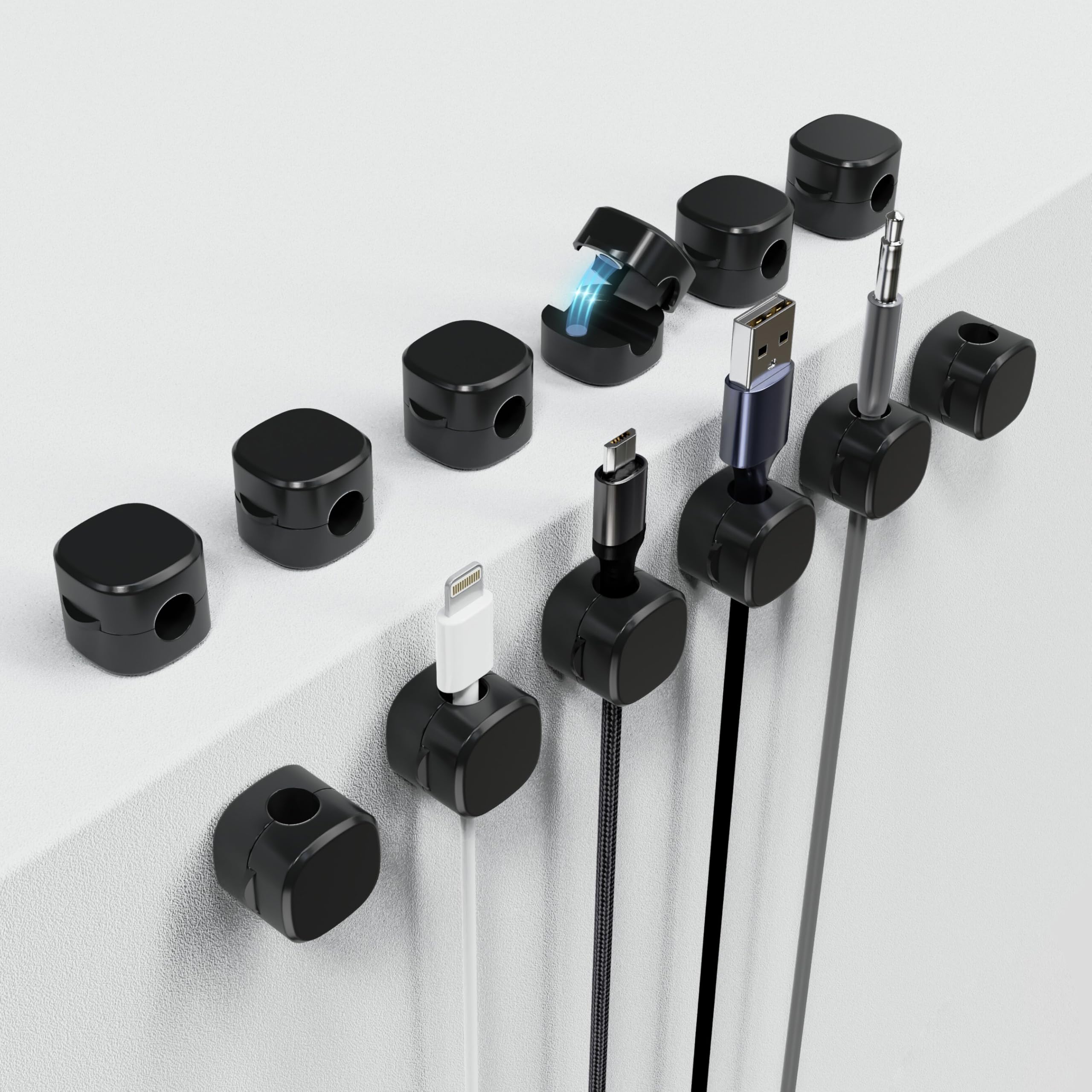 

[Set of 12] Magnetic Cable Holders Easy Storage with Magnets, Organize and Hide Cables, Strong Adhesive, Compatible with Desks, Walls, Cars, and
