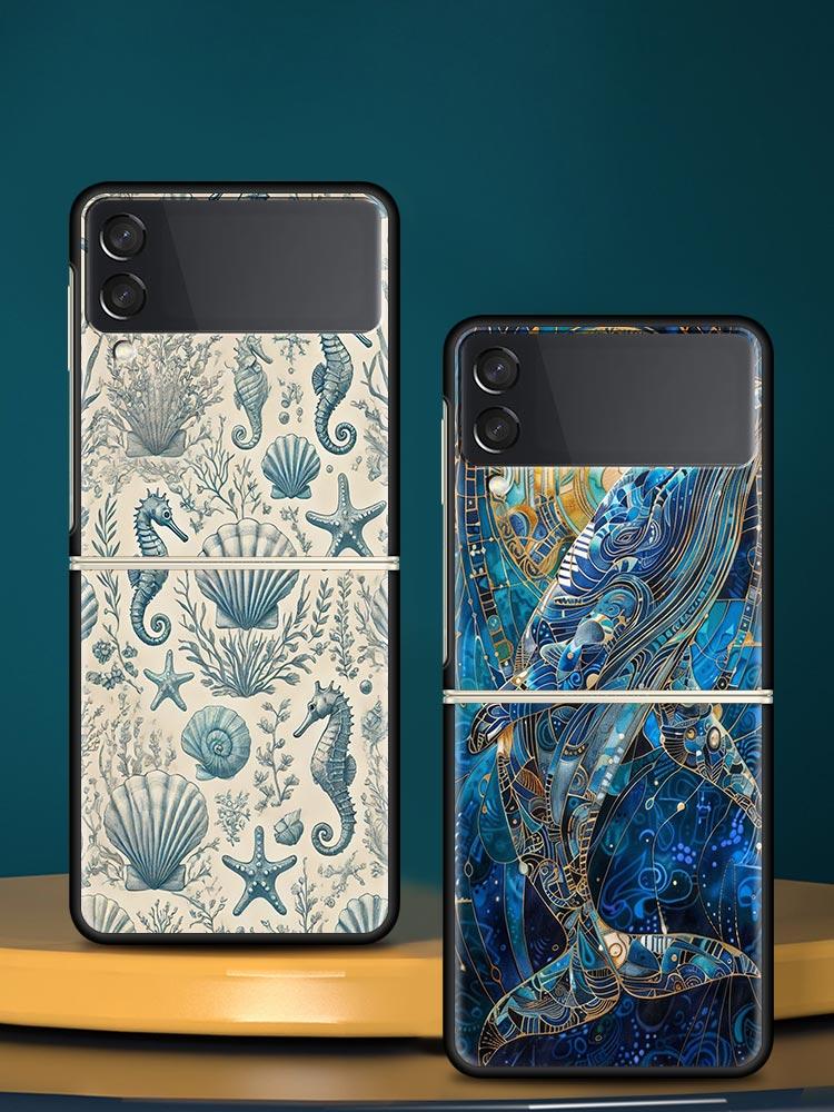 Blue Ocean Fish Hard PC Phone Case For Samsung Galaxy Z Flip 7 6 5 4 Black Cover For Galaxy Z Flip 3 Foldable Shell Fundas Capas