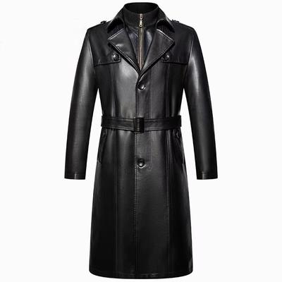 Spring and Autumn Leather Leather Jacket Male High-grade Knee-length Leather Windbreaker Male Casual Padded and Thickened Men's Leather Coat