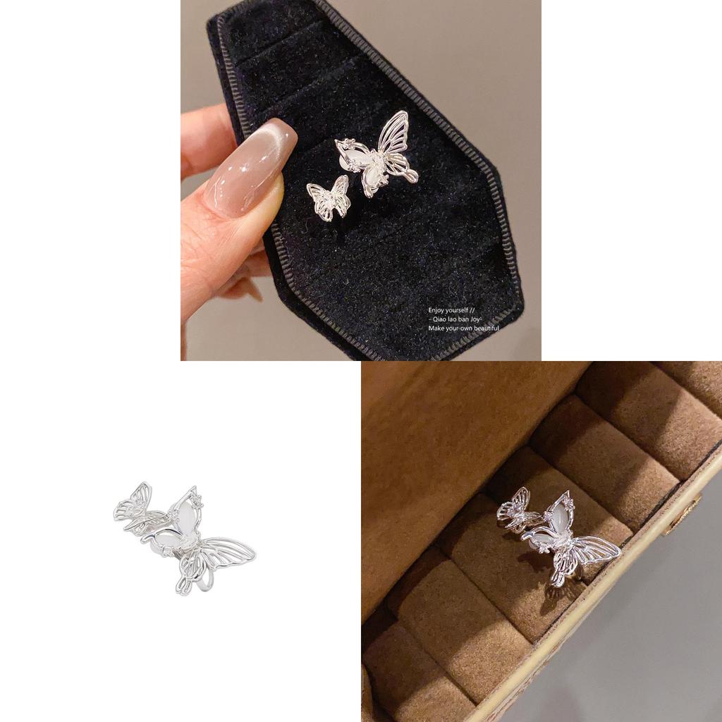 Minimalist Silver Copper Butterfly Ring With Zircon Accents For Ladies