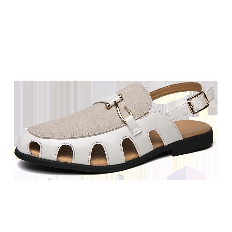 Men's Plus Size Leather Fisherman Sandals - Breathable, Hollow Buckle, Formal British Style for Summer