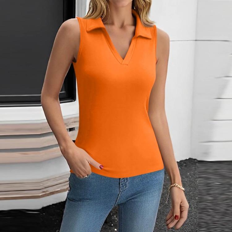 Women's Summer Casual V Neck Sleeveless Solid Color Tight Tank Top Fashion Trendy Top
