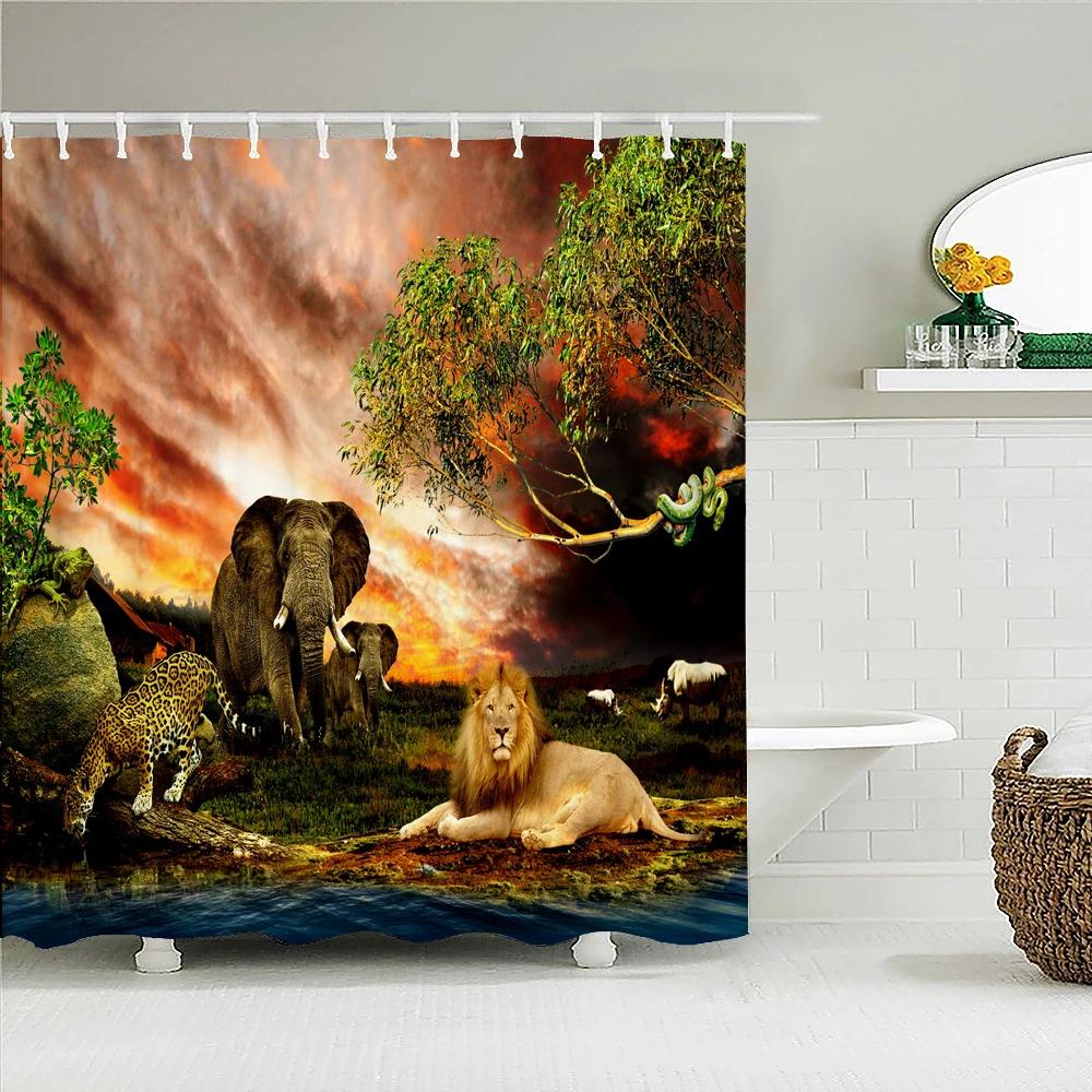 

Tiger Animals Shower Curtains Set Printing Waterproof Polyester Baboon Gorilla Shower Curtains Bathroom Home Decor Mat 180X200Cm W60H190(CM)-1 Pcs