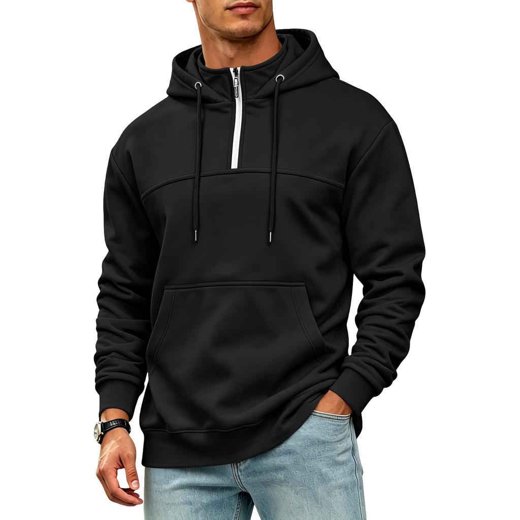 Casual Heren Hoodie met Opstaande Kraag en Zakken - Atletische Pullover voor Dagelijks Gebruik