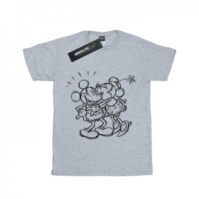 Girls Mickey And Minnie Mouse Kiss Sketch Cotton T-Shirt