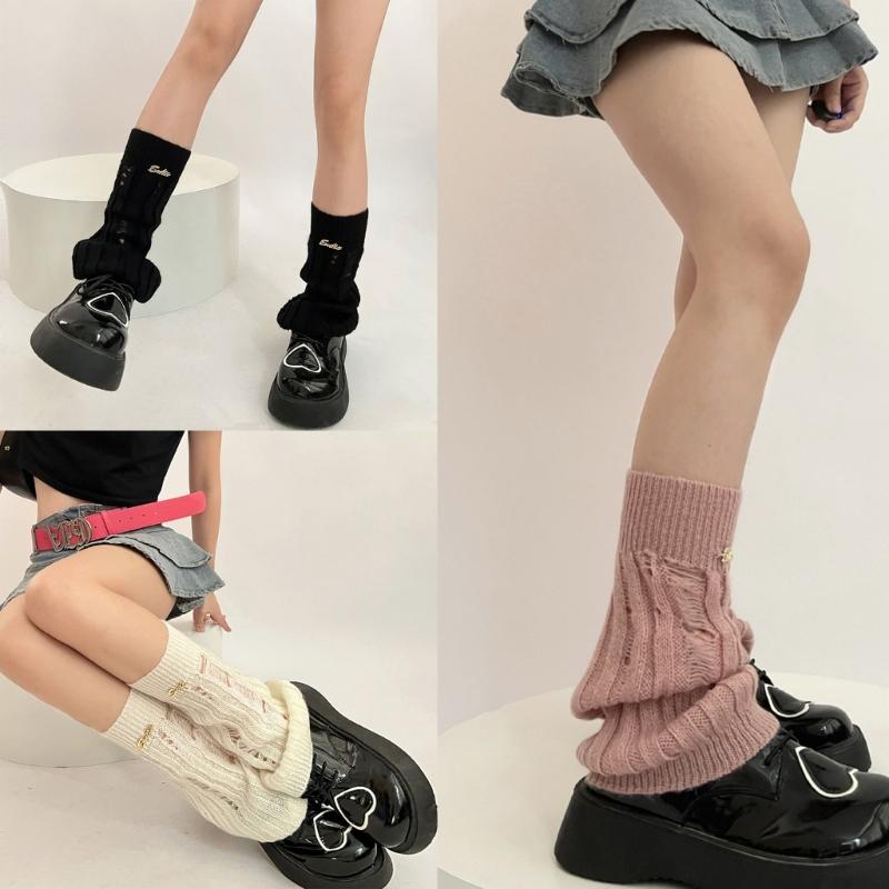 Girl Lolitas Leg Warmers Y2K Destroyed Knitted Flared Leg Sleeve Goth Baggy Cuffs Ankle Heap Socks JK Uniform Foot Cover