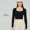 Yoga long-sleeved fixed cup yoga clothes with chest pad, top, high-end fixed integrated cup collar sportswear