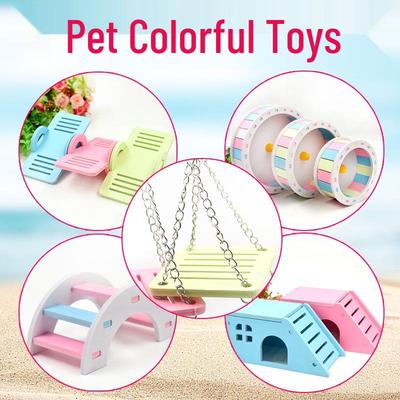 Colorful Hamster Playset: PVC Running Wheel, Seesaw Swing, Nest House, Flat Car, Running Disc, and Food Box