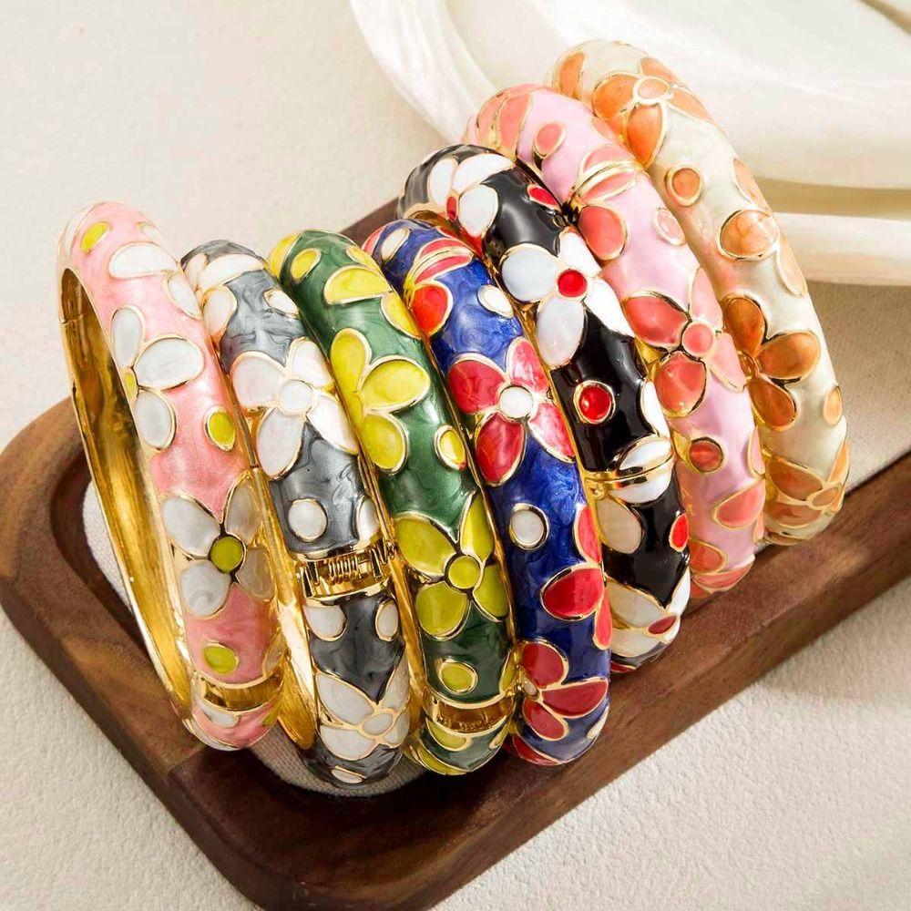 Chinese Style Vintage Cloisonne Bangle Traditional Glazed Bangle Women's Hand Bracelet  Girls