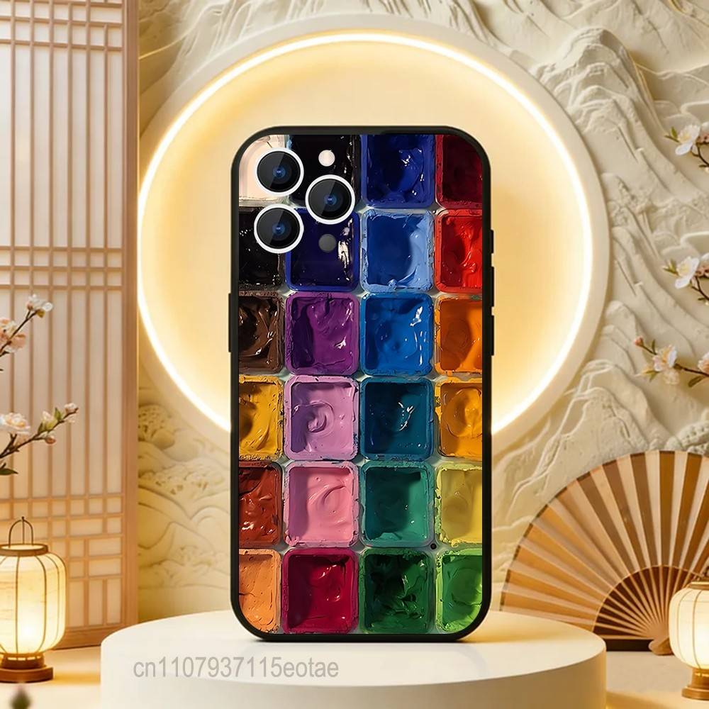 Watercolors Set Paint Palette Phone Case For iPhone  17,16,15,14,13,12,11,Pro,Max,Plus,E,Air,Mini Black Shockproof Funda Cover