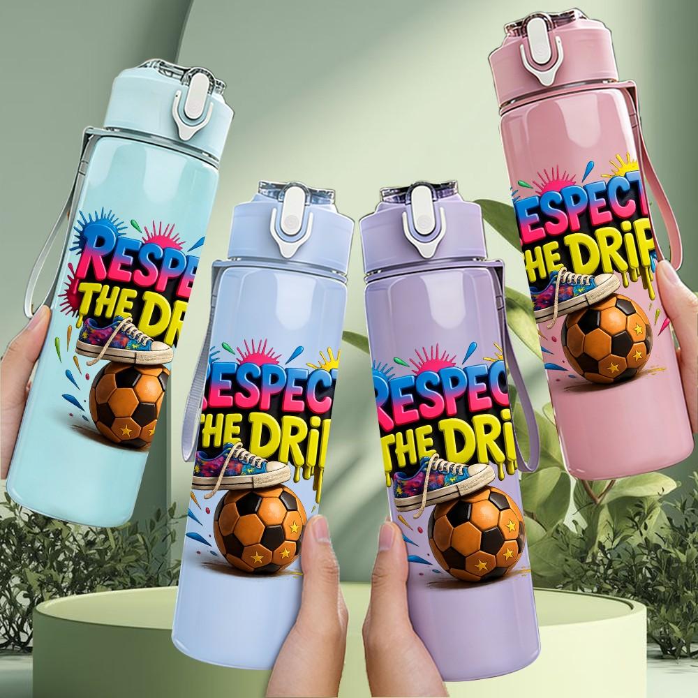1PC Happy Birthday Soccer Theme Print 750ml Color Plastic Sports Water Bottle Leakproof Flip Straw Lid Suitable for Sports Office Home Use