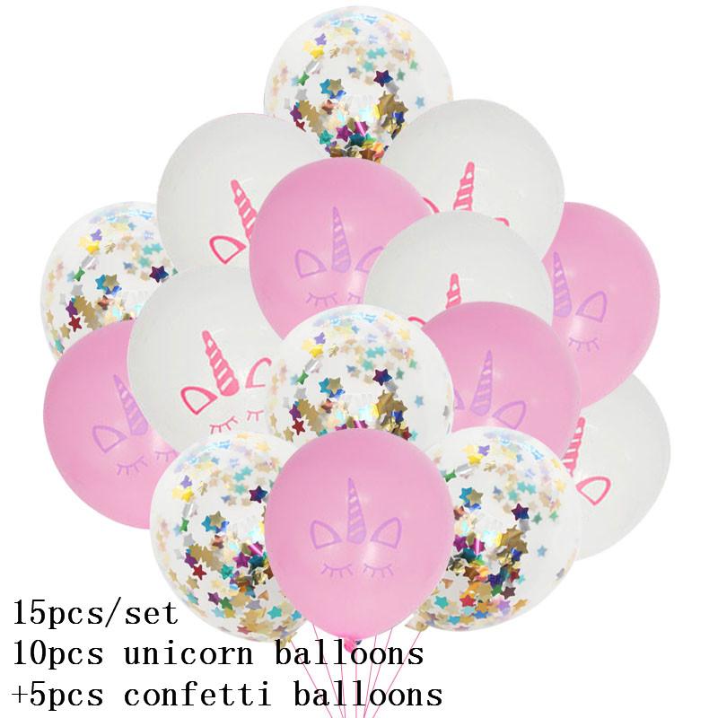15pcs Pink Unicorn Balloon Unicorn Latex Confetti Baloon for Birthday Party Decoration Baby Shower Girl 1st Birthday Kids Favors