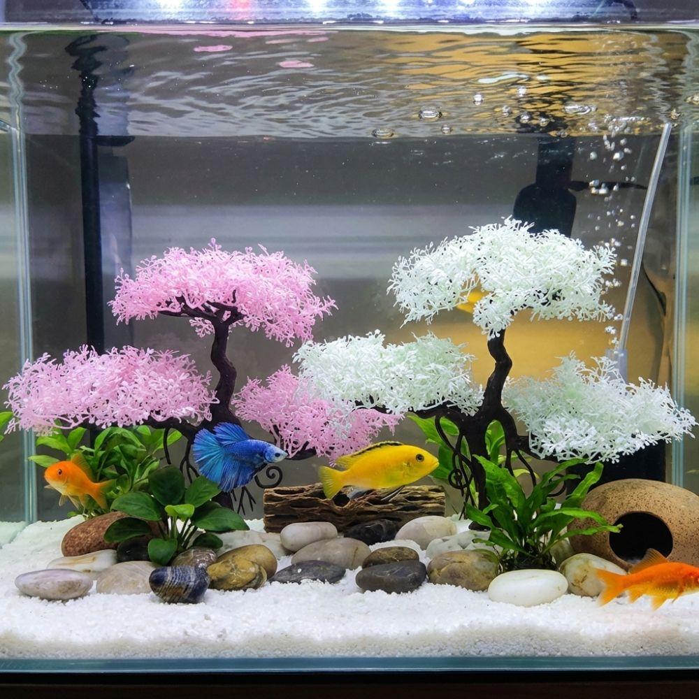 Realistic Aquarium Cherry Blossom Underwater Scene Artificial Plant Landscape Tree  Office Decor