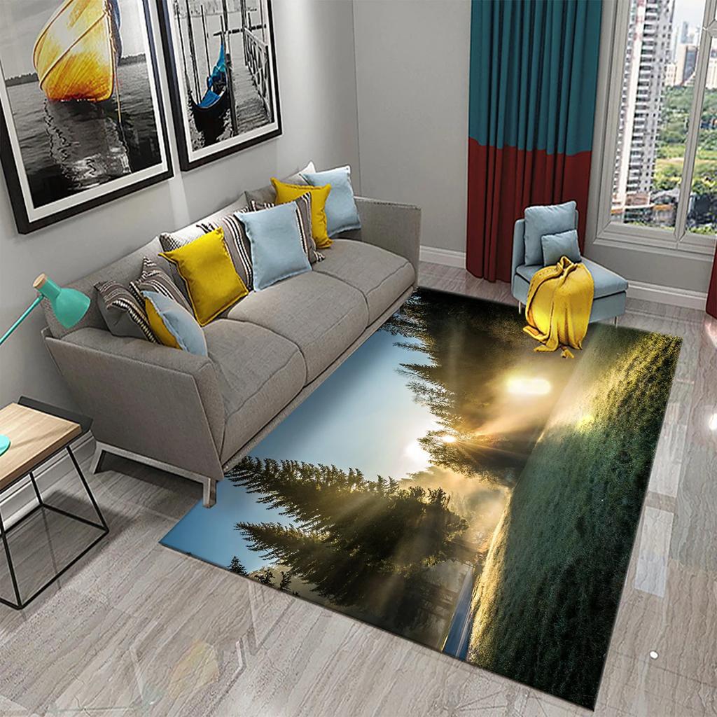 Tapete Florestal Tapete Paisagem Natural Grama Verde Retângulo Tapetes de Área para Adultos Tapetes de Yoga Decoração de Quarto Sala de Estar Tapete de Porta Macio