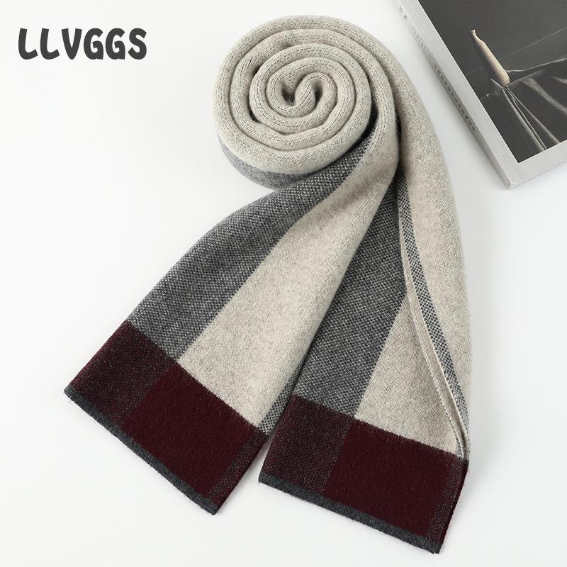 

Cashmere men s scarf business travel fashion trend simple autumn and winter warm knitted plaid long scarf 180cm чорний колір сірий