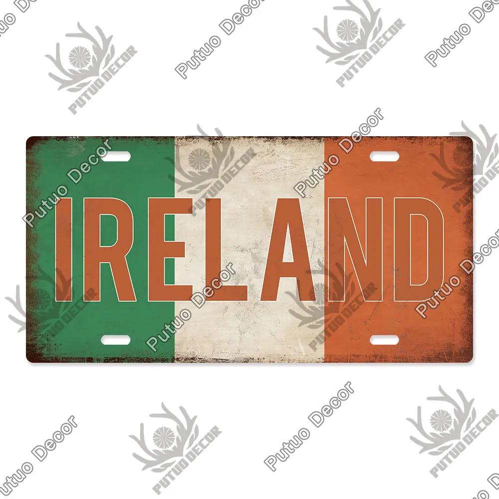 Putuo Decor National Flag Metal Sign Licenses Plate Plaque Metal Vintage for Garage Bar Pub Living Room Kitchen Wall Decoration