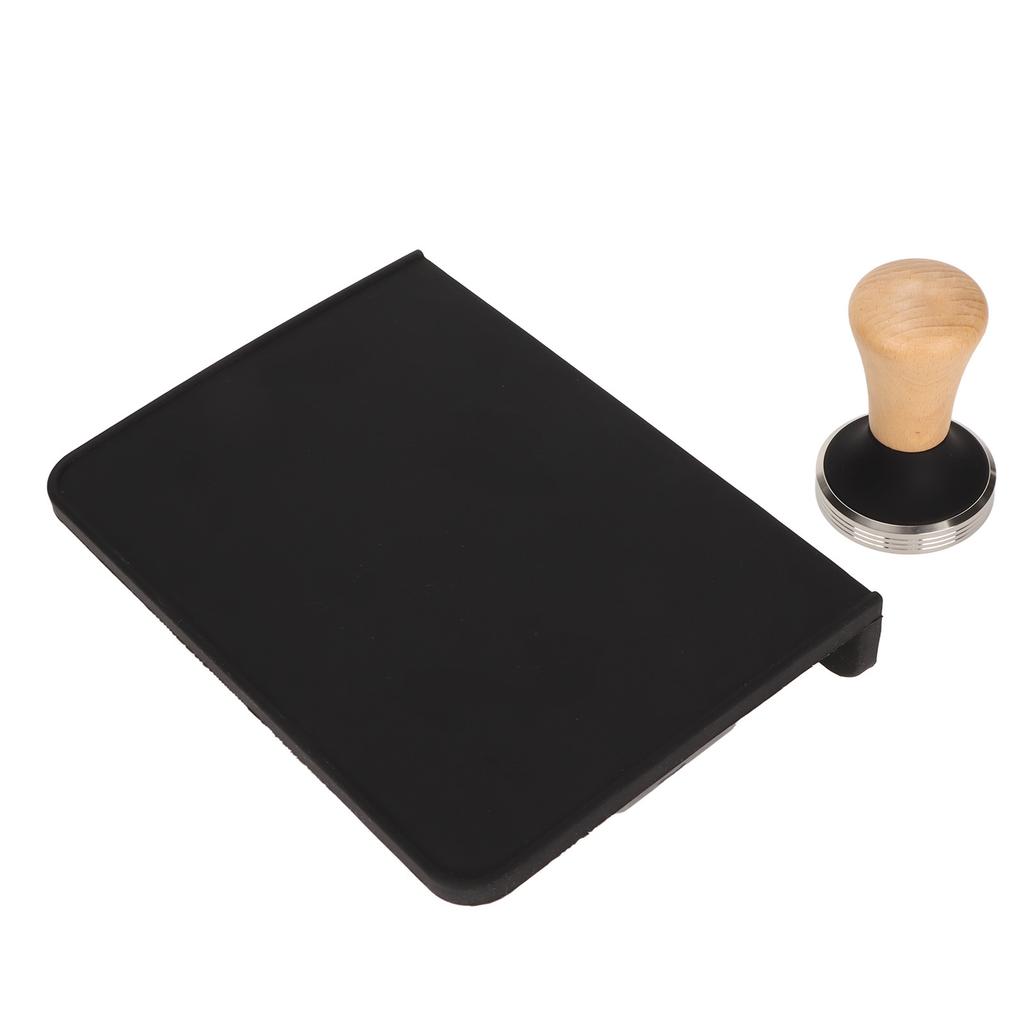 Wood Coffee Tamper Silicone Coffee Tamper Mat Set with Stainless Steel Base for Beginners Baristas