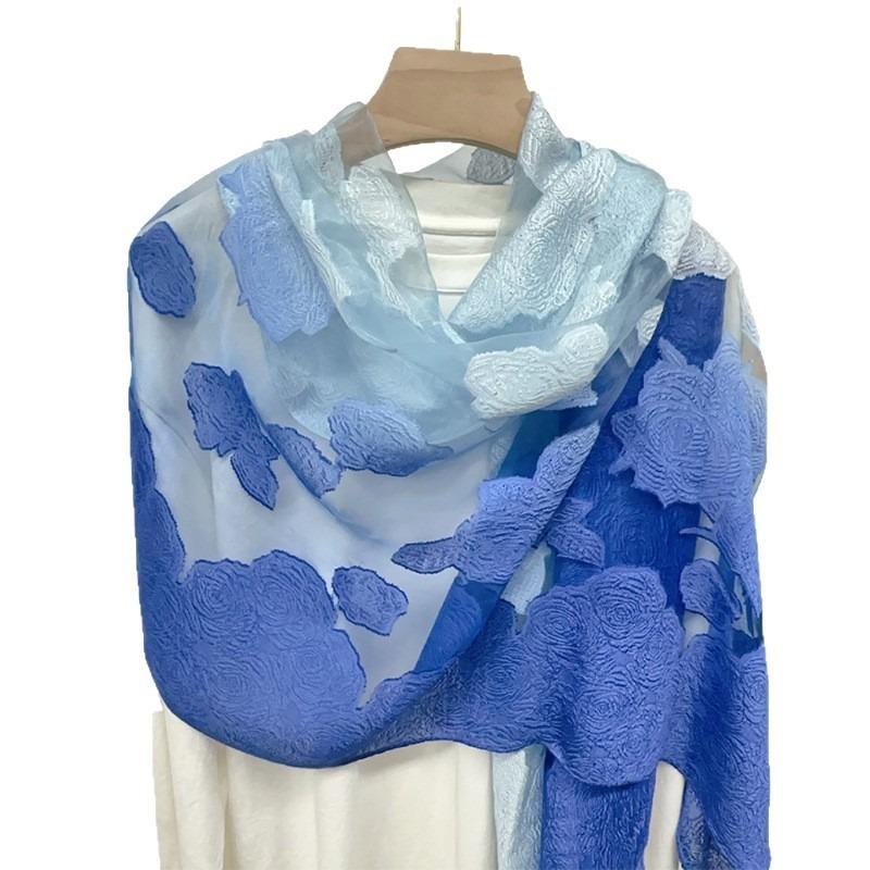 Shawl Scarf Advanced New Gradual Change Flower Long Silk Scarf Yarn Versatile Sunscreen Shawl