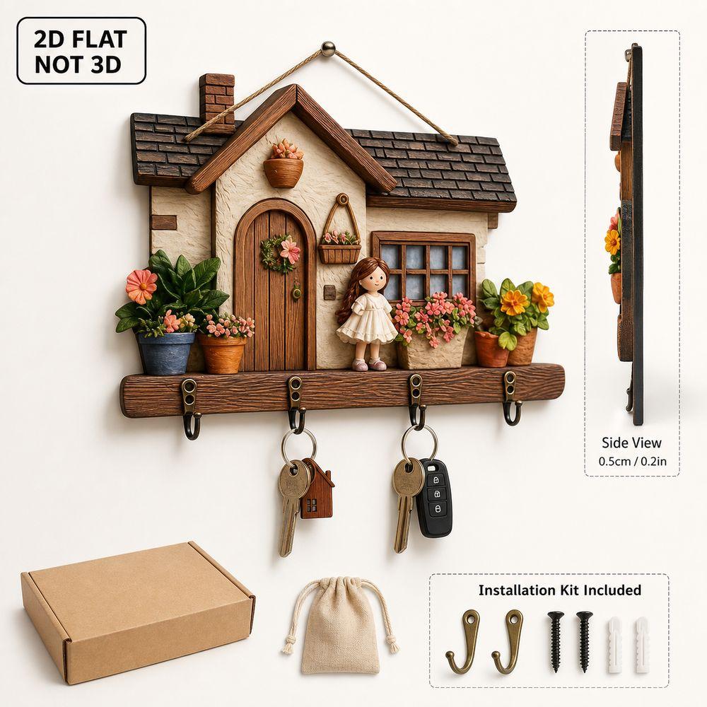 Colorful Wooden Key Holder 2D Flat Decorative Key Hanger Gifts Wall Key Rack  Living Room Decor
