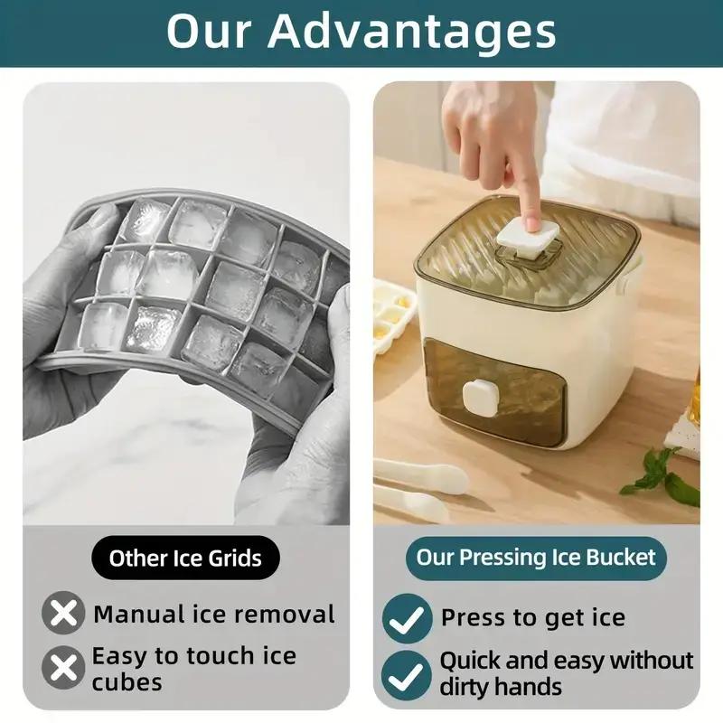 1pc 48Grid Press Type Double Layer Large Capacity Ice Cube Maker Durable Plastic ConstructionPerfect for Water,Kitchen Accessory