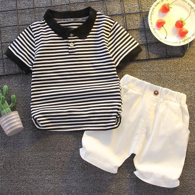 Boys' Casual Korean Style Two-Piece Set: Turn-Down Collar Shirt & Shorts, Summer Fashion for Kids