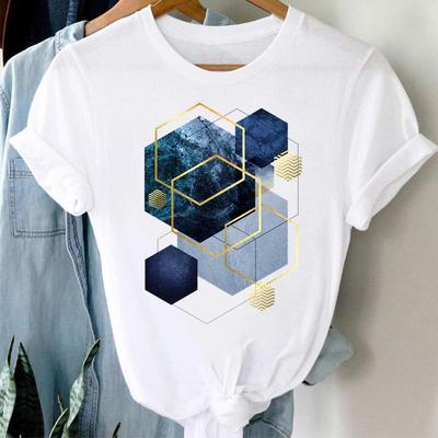 New Geometric Women Print Short Sleeve Tee Top Fashion Sweet Abstract T-shirt Clothing Casual Summer Lady Female Graphic T-shirt