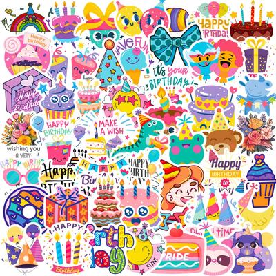 50 Happy Birthday Party Graffiti Stickers Party Cake Candle Balloon Happy Birthday Stickers