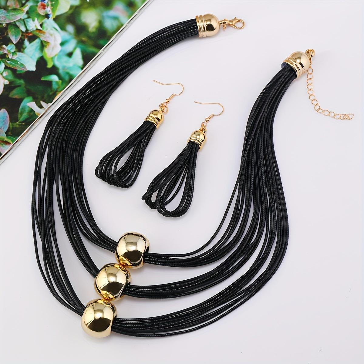 

Vintage Multilayer CCB Ball Black Leather Choker Necklace Women Goth Punk Clavicle Chain Jewelry Accessories