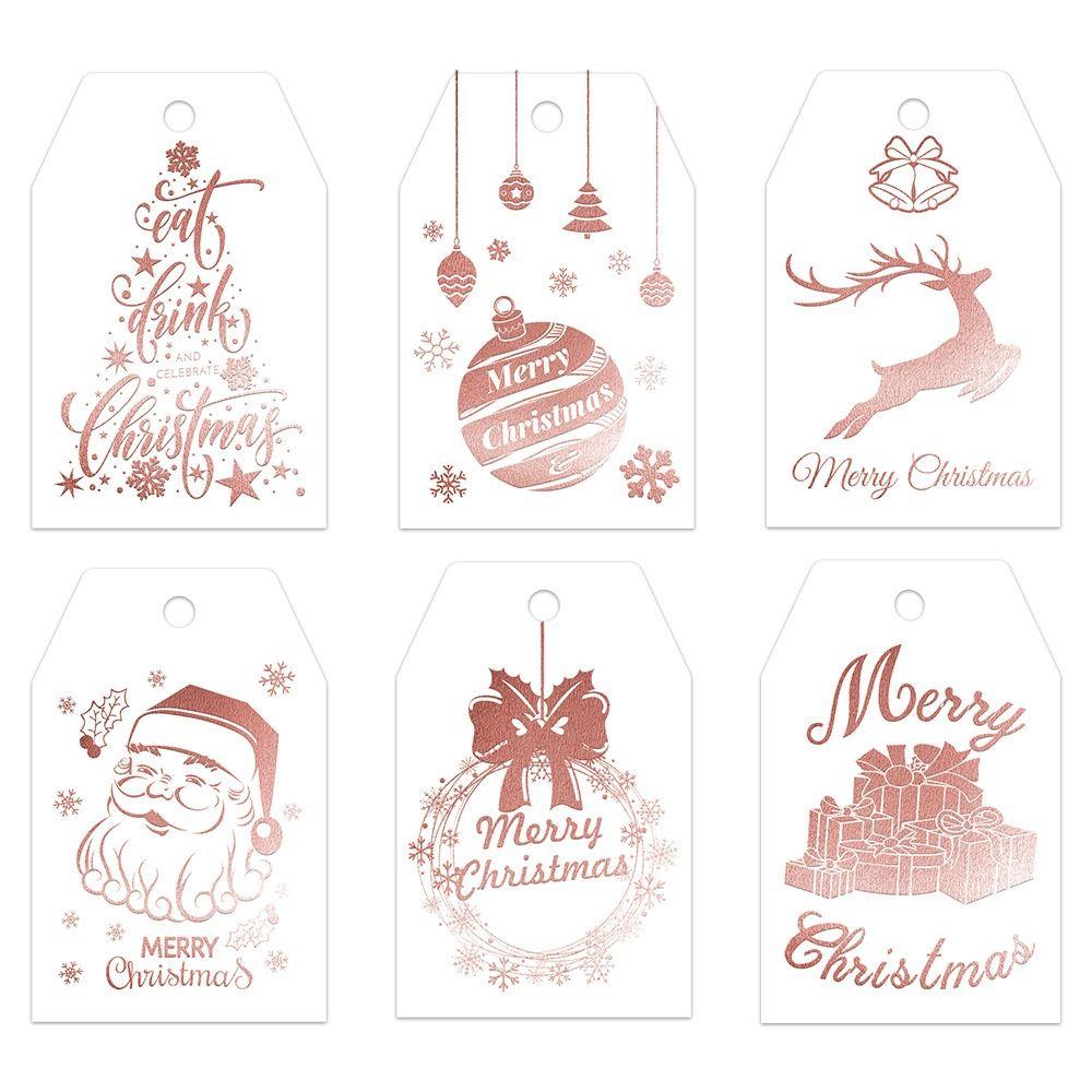 60pcs with Strings Paper Cards Labels Hot Stamping Process Paper Hanging Tags Christmas Decoration
