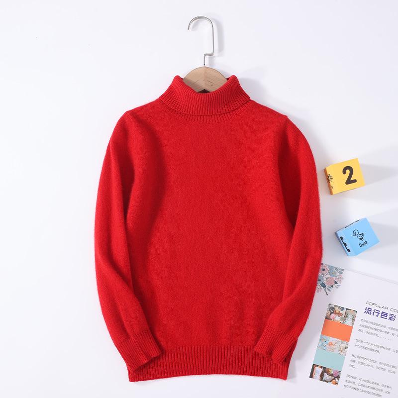Children's 100% Pure Wool High Turtleneck Sweater - Autumn & Winter Pullover for Boys and Girls