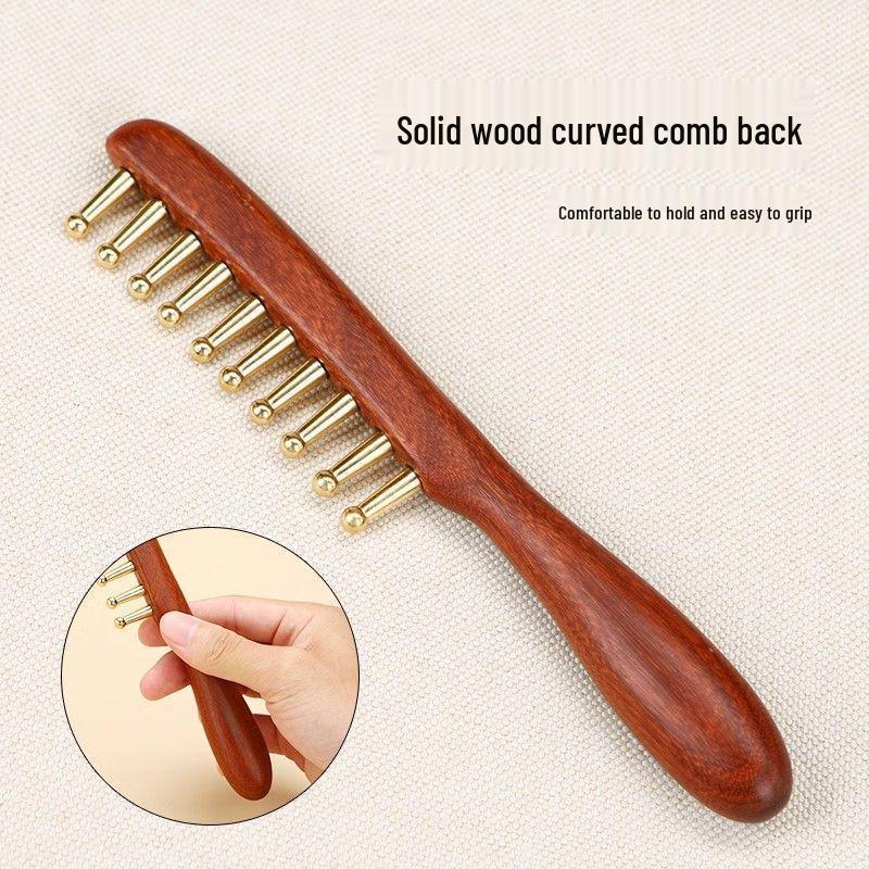 

Golden Sandalwood Brass Meridian Massage Comb for Scalp Therapy - Unblocking, Thickened, Wide-Tooth Design for Men & Women