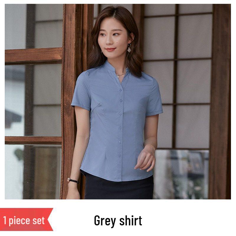 Women's Black Slim-Fit Professional Long-Sleeve Stand-Up Collar Shirt - New 2026 Business Formal Wear